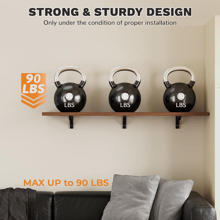 48" Floating Folding Shelves, Set of 2, Wall Mount, Solid Wood Shelf