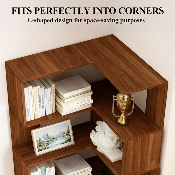 Corner Bookshelf, 6 Tier Corner Bookcase Tall,78.7" L Shaped Bookshelf, Walnut Corner Shelf for Home Office, Living Room,Bedroom