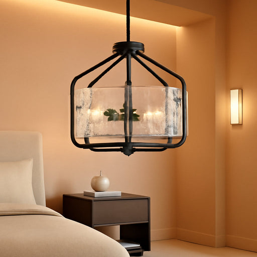 17.7 Inch Black Glass Drum Chandelier Contemporary