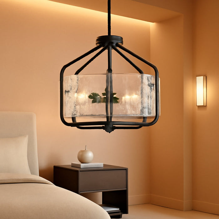 17.7 Inch Black Glass Drum Chandelier Contemporary