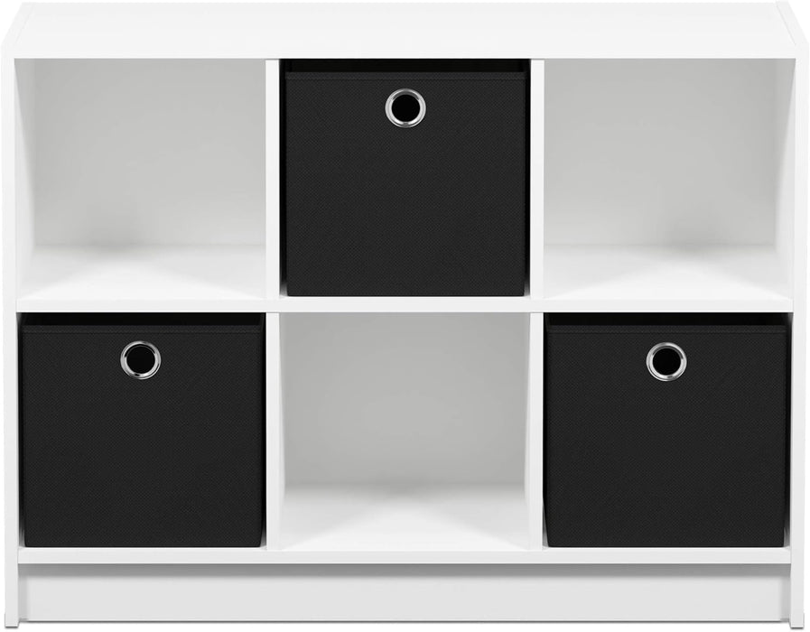 Basic 3X2 Cube Storage Bookcase Organizer with Bins, White/Black