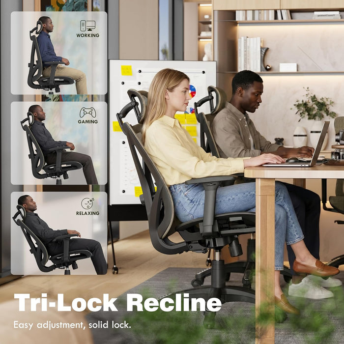 Ergonomic Office Chair with 3D Headrest, T23 High Back Mesh Desk Chair with Adjustment Lumbar Support & 3D Armrests, Chair, Big and Tall Swivel Computer Chair for Home Office, Gaming(Mocha)