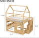 Full Size Natural Wooden House Bed With LED Lights