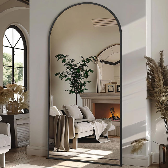 76"X34" Large Arched Floor Mirror Full Length with Stand, Black
