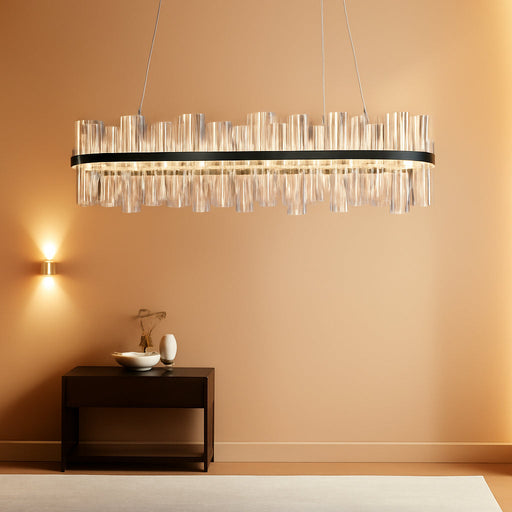 Black Linear Crystal Chandeliers 39Inch Dining Room