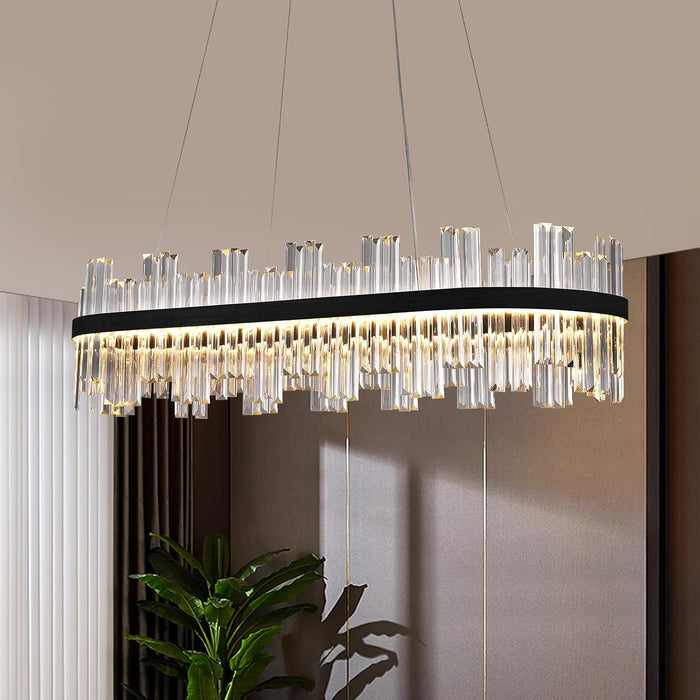 Black Linear Crystal Chandeliers 39Inch Dining Room