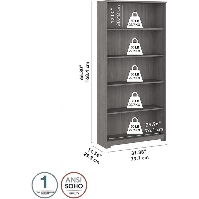 Bush Furniture Cabot Tall 5 Shelf Bookcase | Large Open Bookshelf in Modern Gray | Sturdy Display Cabinet for Library, Living Room, and Home Office