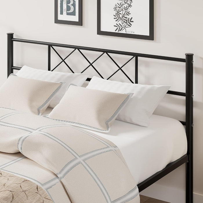 Full Size Bed Frame with Headboard, Heavy Duty Bedframe with Strong Metal Slats, No Box Spring Needed & Easy Assembly, Matte Black
