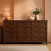 Farmhouse Dresser 12Drawer 63Inch Brown Storage Cabinet