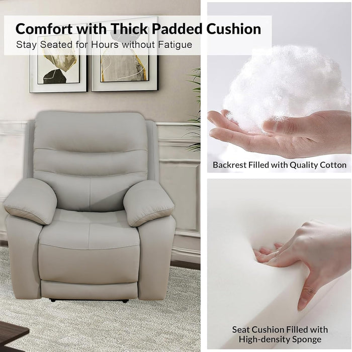 Genuine Leather Recliner Couch Set, Power Reclining Sofa Set 3 Pieces Top Grain Leather Sofa with Built in USB Port for Living Room(Light Grey) (Sofa+Loveseat+Chair)