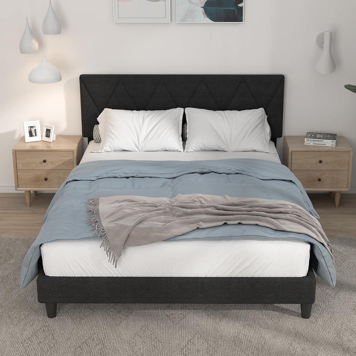 Queen Bed Frame, Chenille Button Tufted Design Upholstered Headboard, Black