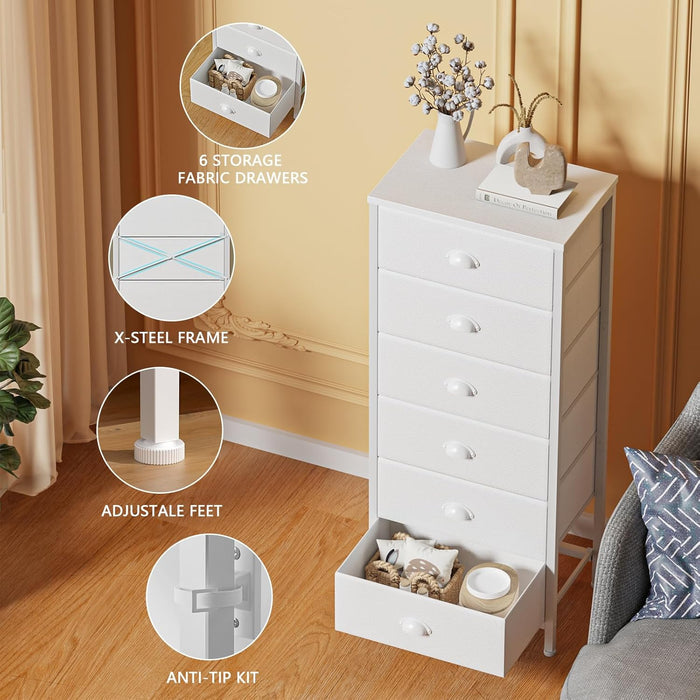 White Tall Dresser With Fabric Drawers Organization