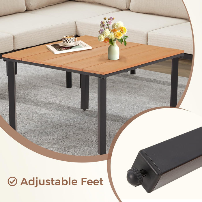 6 Pieces Patio Furniture Sets, Metal Outdoor Sectional Furniture L Shape Patio Conversation Sets with Fauxwood Coffee Table & 6.5" Olefin Cushions for Backyard, Garden, Poolside