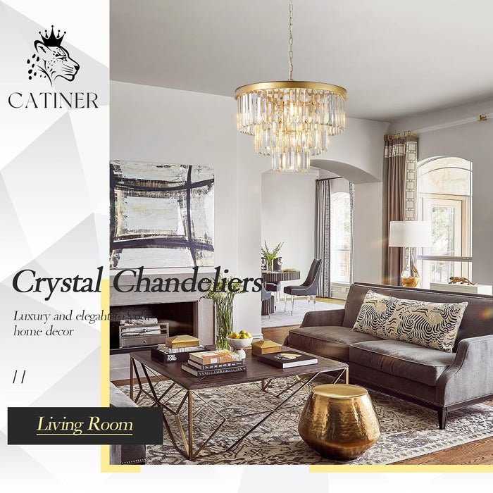 20" Modern Crystal Chandeliers,7 Lights Gold round Light Fixture