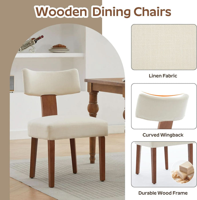 Modern Farmhouse Oval Dining Table Set for 4, 71 Inch Wood Grain Kitchen Table & Beige Upholstered Dining Chairs with Curved Back & Solid Wood Legs, Kitchen Living Room Furniture Set(Walnut)