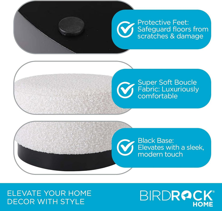 round Boucle Ottoman Foot Stool | Soft Compact Padded Vanity Stool | Great for the Living Room, Bedroom and Kids Room | Small Furniture