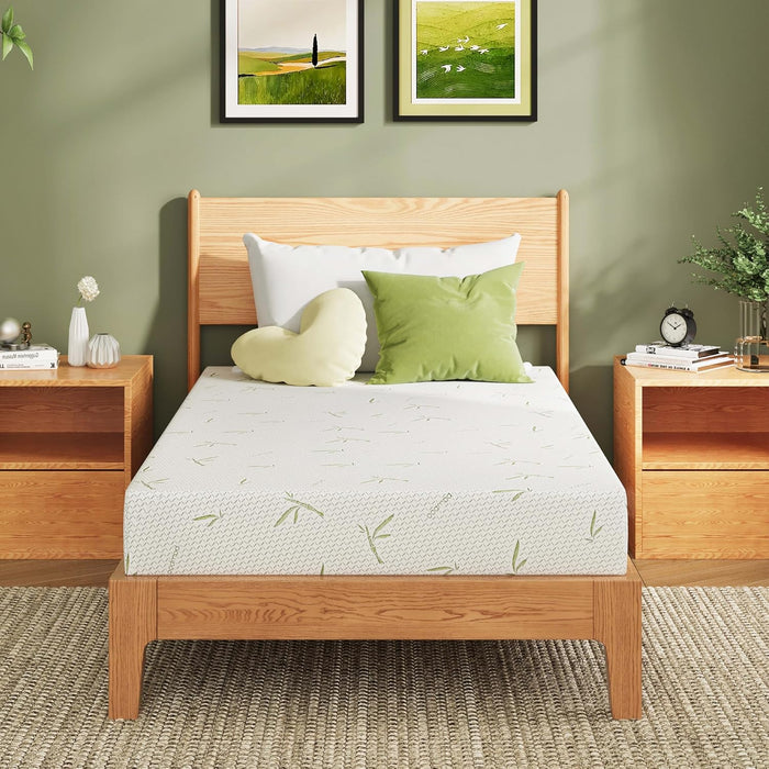 EGOHOME 8 Inch Twin Mattress Medium Plush, Green Tea Memory Foam Mattress