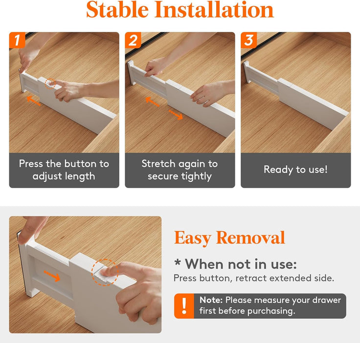 8 Pack Drawer Dividers 4" High,11-17" Adjustable Dresser Drawer Organizers for Clothes, Expandable Dresser Separators in Bedroom/Bathroom/Kitchen/Vanity/Office Organization and Storage, White