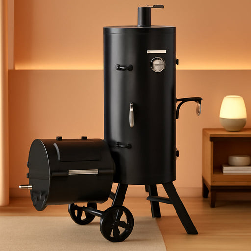 Heavy-Duty Vertical Offset Charcoal Smoker Extra Large Outdoor BBQ Gill with Offset Smoker, 961 SQ.IN. Cooking Area with Warming Tray,Push-Out Ash Tray for Event Gathering, Black