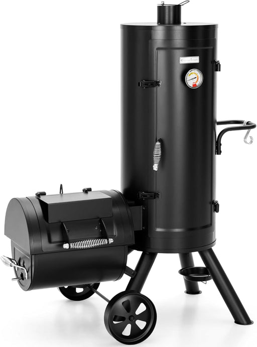 Heavy-Duty Vertical Offset Charcoal Smoker Extra Large Outdoor BBQ Gill with Offset Smoker, 961 SQ.IN. Cooking Area with Warming Tray,Push-Out Ash Tray for Event Gathering, Black