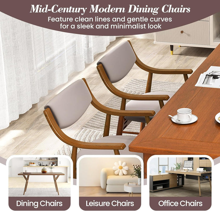 Wooden Dining Chairs Set of 4, Velvet Upholstered Kitchen Chairs W/Padded Seat & Back, Armrests, Rubber Wood Frame, Comfy Modern Armchairs, Mid-Century Side Chairs for Home Living Room