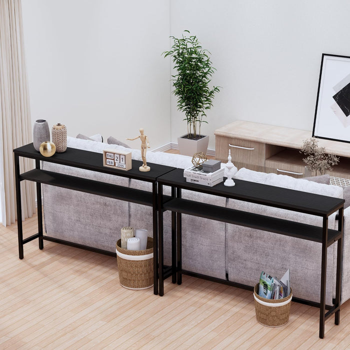 Narrow Console Table, 47 Inch Sofa Table with Adjustable Shelf, 2-Tier Long Skinny Table for Hallway, Entryway, Living Room, Foyer, Black
