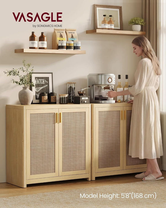 Boho Buffet Cabinets, Set of 2, with Rattan-Look Doors