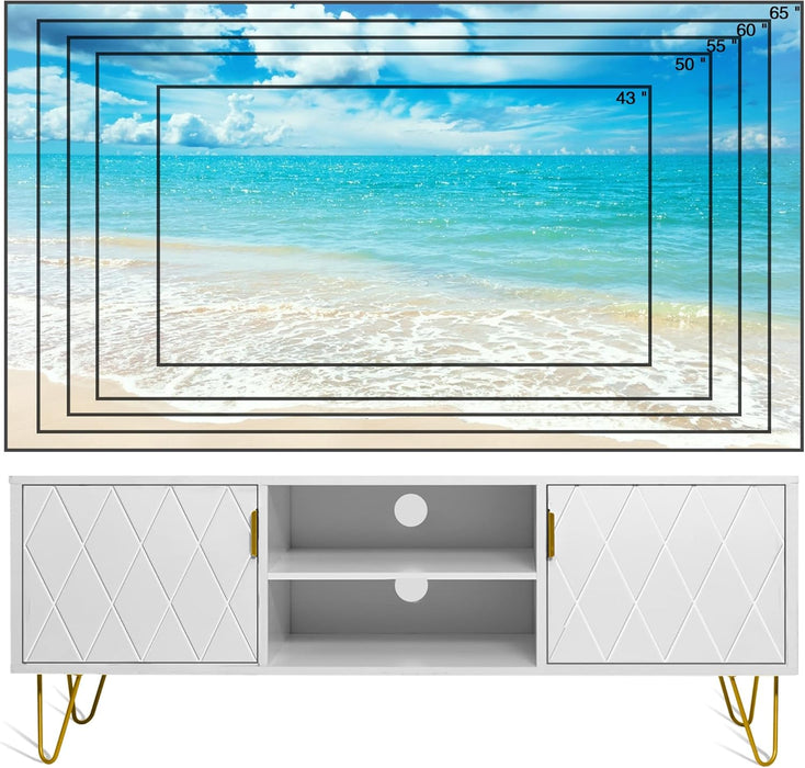 White TV Stand for Bedroom Entertainment Center Wood up to 55 Inch Large TV Console Media Cabinet with 2 Storage Cabinet and Shelves Home Support TV up to 65 Inch Stand for Living Room (White)