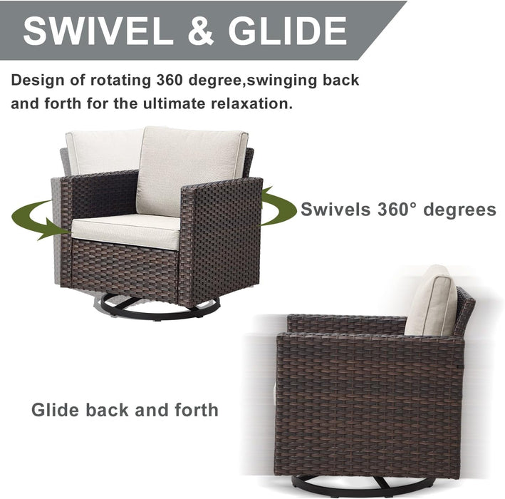 10 Piece Patio Furniture PE Wicker 6-Seater Outdoor Sectional Sofa with Dinning Table Patio Swivel Chairs Outdoor Chairs for Porch,Garden,Backyard,Deck(Brown/Beige)