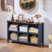 6 Cube Bookcase, Farmhouse Wood Low Storage Organizer Book Shelf, 47" Horizontal Navy Blue Console Bookshelf with Legs, Hallway Book Case for Entryway, Display Cabinet for Living Room, Office