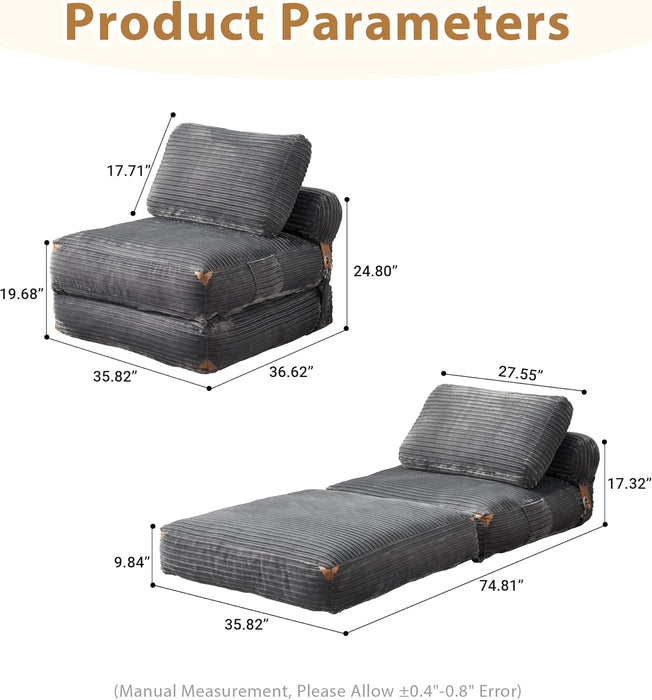 75Inch Grey Foldable Convertible Sofa Bed SleeperCouch