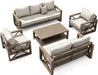 Aluminum Patio Furniture Set, 8 Pieces Modern Metal Outdoor Furniture, Faux Wood Grain Finish Frame Patio Sofa Sets with 6" Cushion for Backyard, Beige (Included Waterproof Covers)