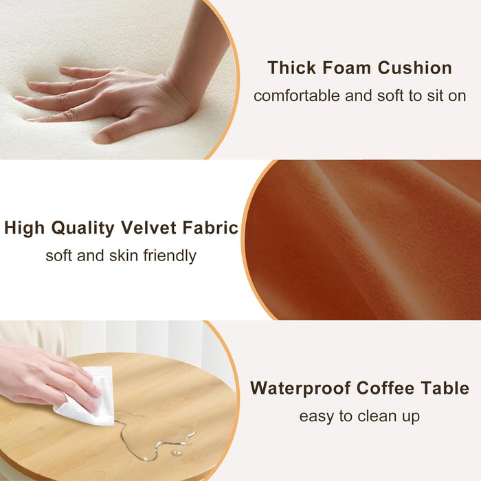 Orange round Storage Ottoman Set of 2, Large Velvet Ottoman with Storage, Multifunctional Vanity Stool, Small Pouf Ottomans Foot Stool, Storage Stools for Living Room, Bedroom