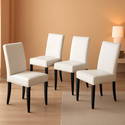 Dining Chair Set of 4 Faux Leather Parson Chair Modern Kitchen Living Room Side Chair Upholstered Padded Armless Chair with Solid Wood Legs, White
