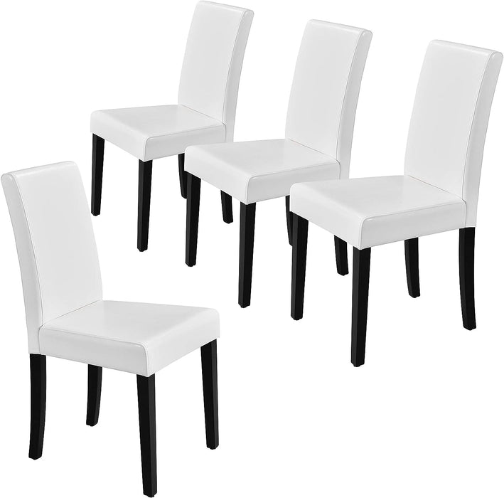 Dining Chair Set of 4 Faux Leather Parson Chair Modern Kitchen Living Room Side Chair Upholstered Padded Armless Chair with Solid Wood Legs, White