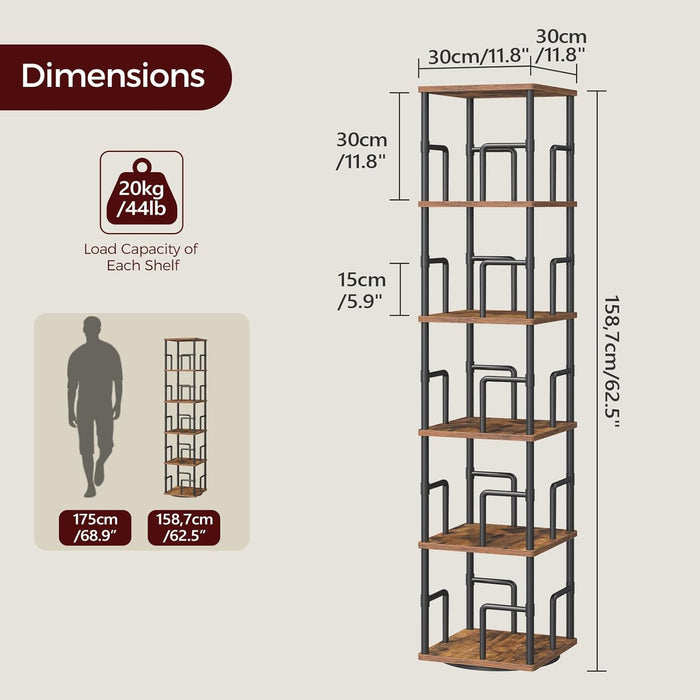 Rotating Corner Bookshelf Five Tier WalnutWoodFinish