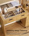 Fluted Makeup Vanity Desk with 31.5" HD Lighted Mirror, Modern Dressing Table with 5 Drawers, Shelves and Glass Top for Bedroom, Natural Oak