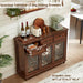 Farmhouse Sideboard Buffet Cabinet with Storage,48" Large Credenza with 3 Glass Doors & 3 Drawers,Adjustable Shelves Console Table,Wood Kitchen Coffee Bar for Dining Room,Living Room,Brown