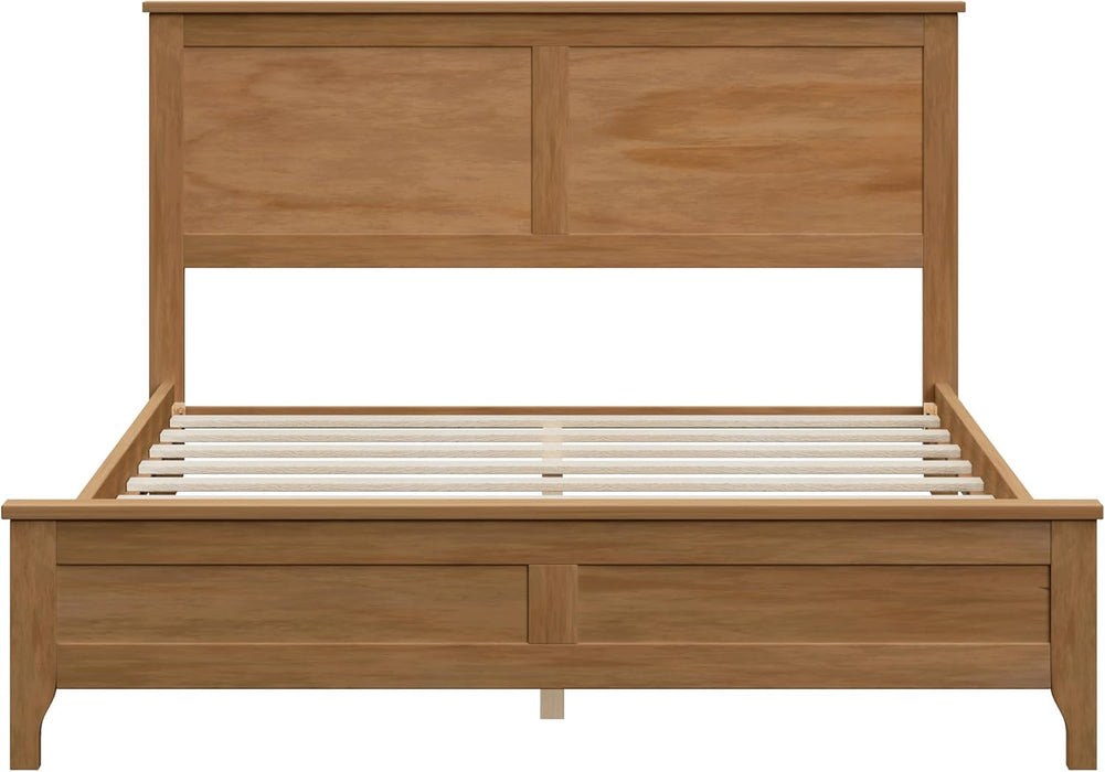 Modern Solid Wood Full Size Platform Bed with Headboard,No Box Spring Needed,Easy Assembly,Natural