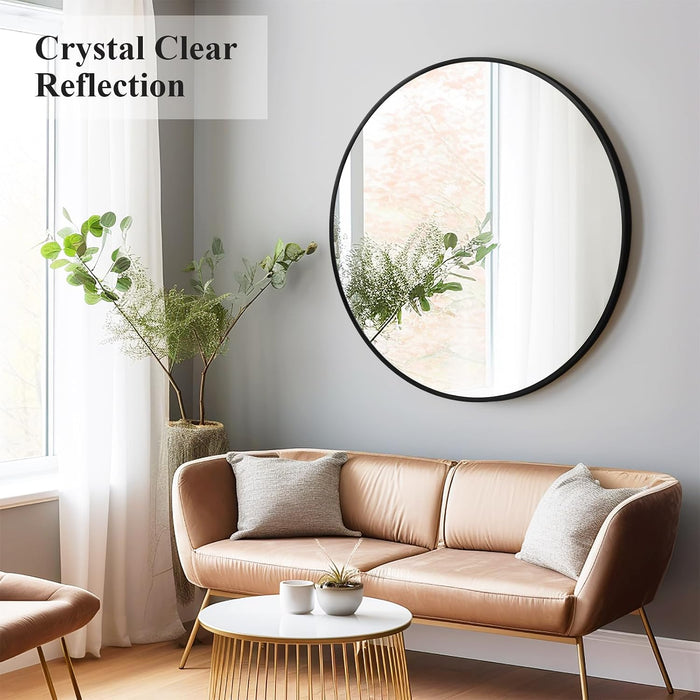 Black round Mirror 30 Inch, Wall Circle Mirror for Bathroom, Matte Framed