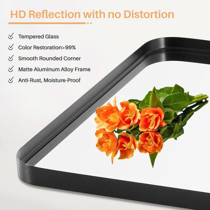 Bathroom Mirror for Wall, 30X22 Inch Rectangle Mirror, Matte Black Metal Framed Bathroom Vanity Mirror for Restroom Farmhouse, Anti-Rust, Tempered Glass, Horizontally or Vertically Hanging