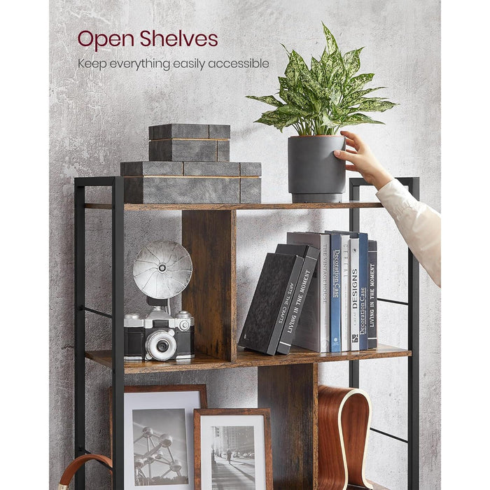 Bookshelf, 5-Tier Bookcase, Storage Shelving Unit, Display Shelf with Open Compartments for Living Room, Home Office, Bedroom, Industrial, Rustic Brown and Black ULBC121B01