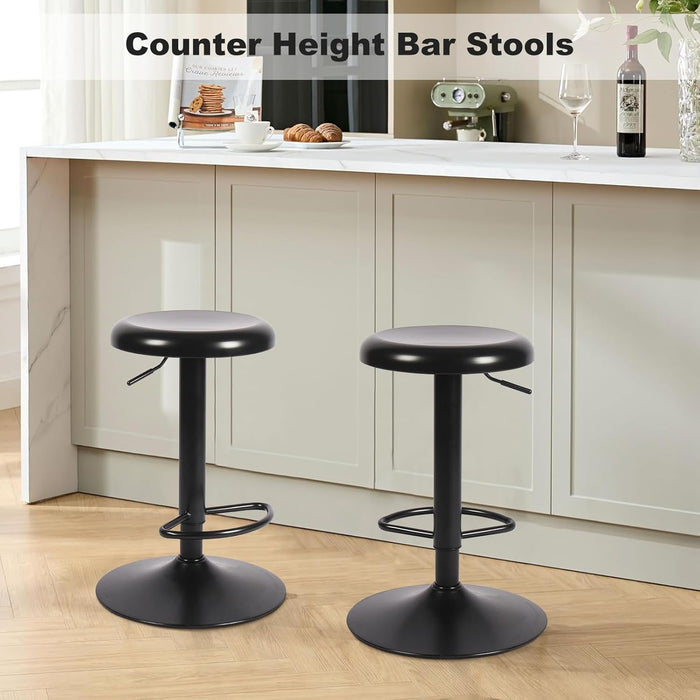 Adjustable Bar Stools Set of 2, Backless Counter Height Bar Stools, Modern Swivel round Metal Counter Stools, Armless Bar Chairs with Footrest for Kitchen Island, Pub Cafe, Black