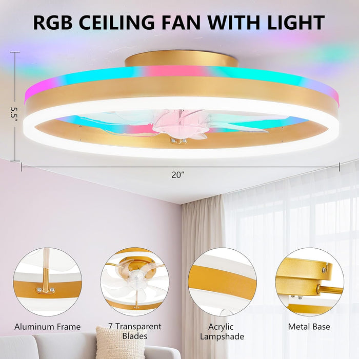 Modern Brushed Gold Flushmount Remotecontrol Ceiling Fan