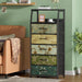 Retro 5 Drawers Dresser, Tall Dressers for Bedroom, Closet, Hallway, Nursery, Fabric Storage Tower Organizer, Vertical Nightstand Side Table Furniture, Steel Frame, Wood Top