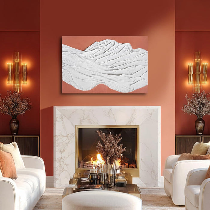 White Textured Abstract Wall Art with Brown Minimalist Modern Canvas Painting Neutral Wall Decor for Living Room, Bedroom, Office, 24X36 Inch