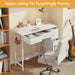 33" Small Computer Desk with 5 Fabric Drawers, White, 14.2" D