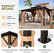 12'X10' Hardtop Gazebo, Aluminum Frame Permanent Pavilion with Curtains and Netting, Outdoor Polycarbonate Double Roof Canopy, Designed for Garden, Lawns, Patio, Brown