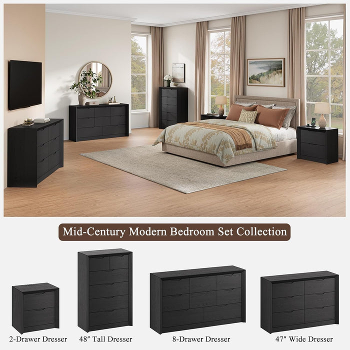 Black 6 Drawer Dresser for Bedroom, 47.4" Tall Chest of Drawers