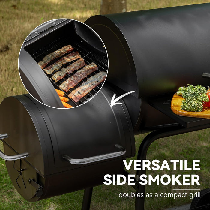 CC1830FC 28-Inch Barrel Charcoal Grill with Offset Smoker, 840 Sq. In. Cooking Area, Front Shelf, Charcoal Grill for Outdoor Grilling and Backyard Cooking, Black